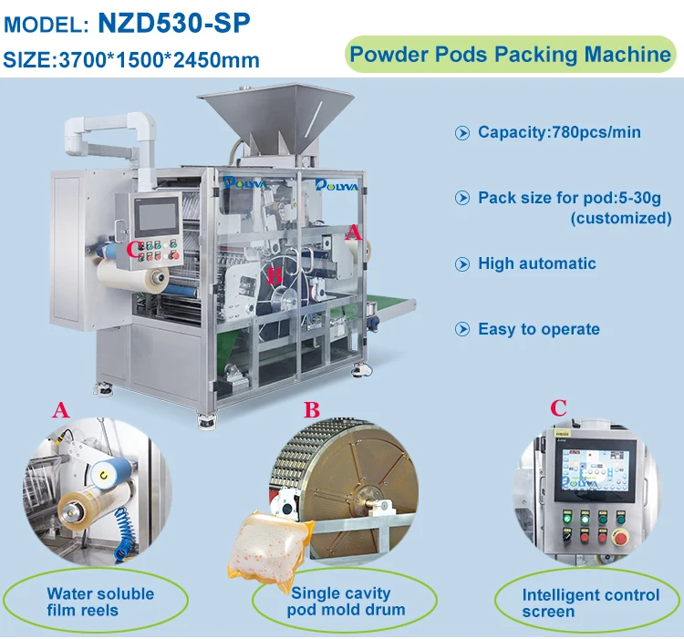 water soluble pouch cleaning powder pods packing machine with water soluble pva film