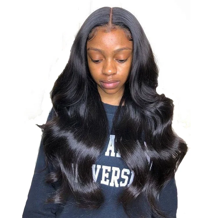 

Best Quality Wig Bleached Kont Body Wave Virgin Hair Wigs 100% Human Hair 13*4 Lace Frontal Wig, 1b