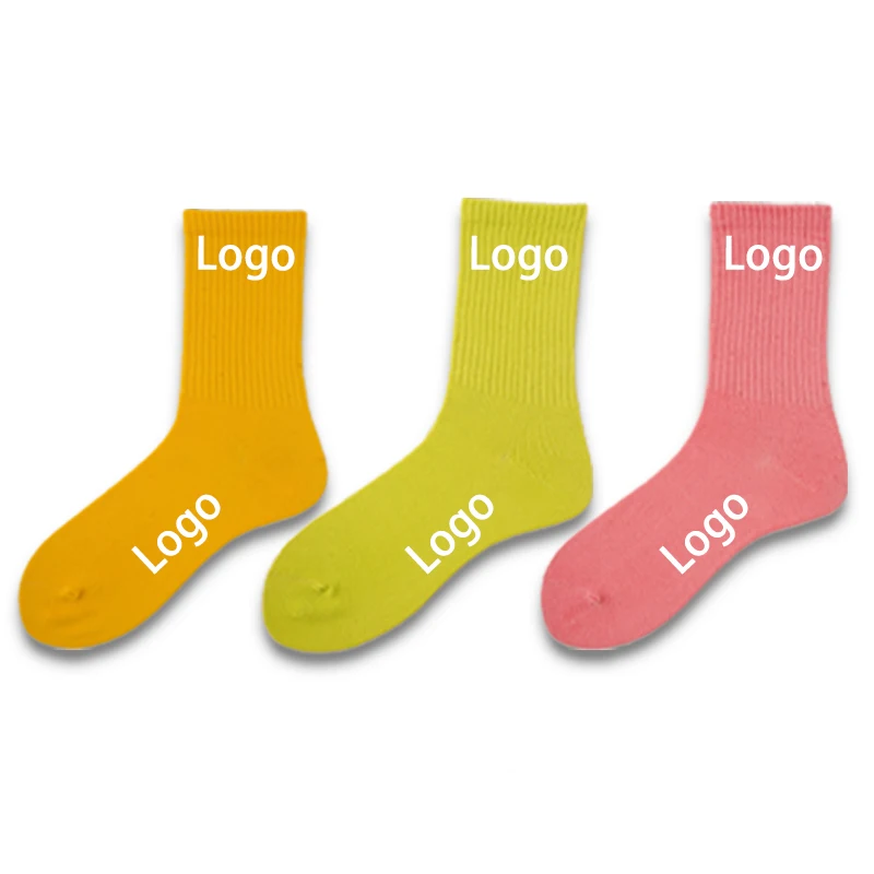 

High elasticity custom crew colorful tight socks logo customize 100% cotton sock