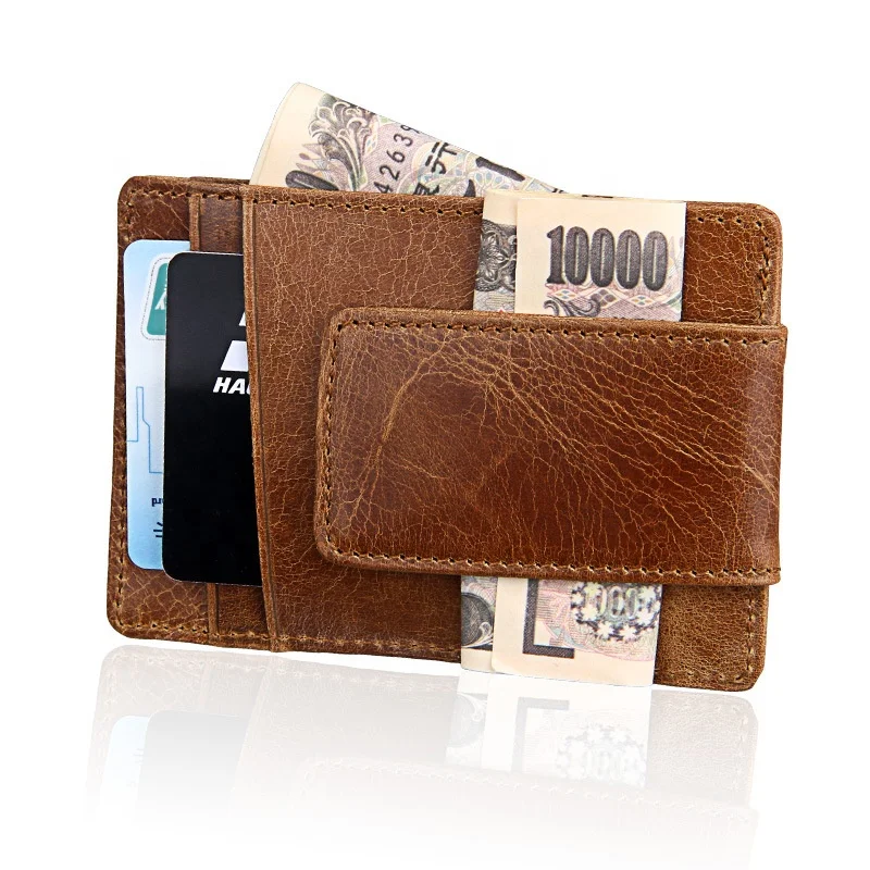 

RFID Card Holder Vintage Mens Wallet Retro Money Clip Genuine Leather Multifunctional Card Holder Wallet For Man