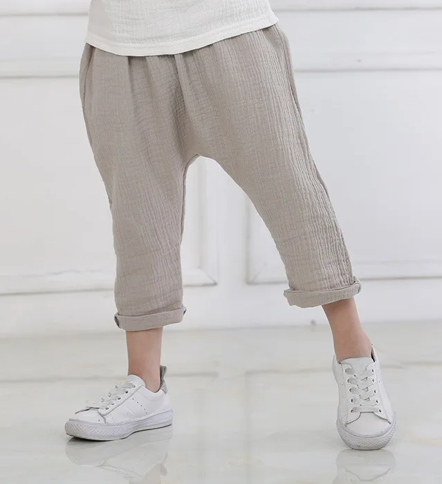 

New Summer Solid Color Linen Pleated Children Ankle-length Pants for Baby Boys Pants Harem Pants for Kids Child, 6 colors are available