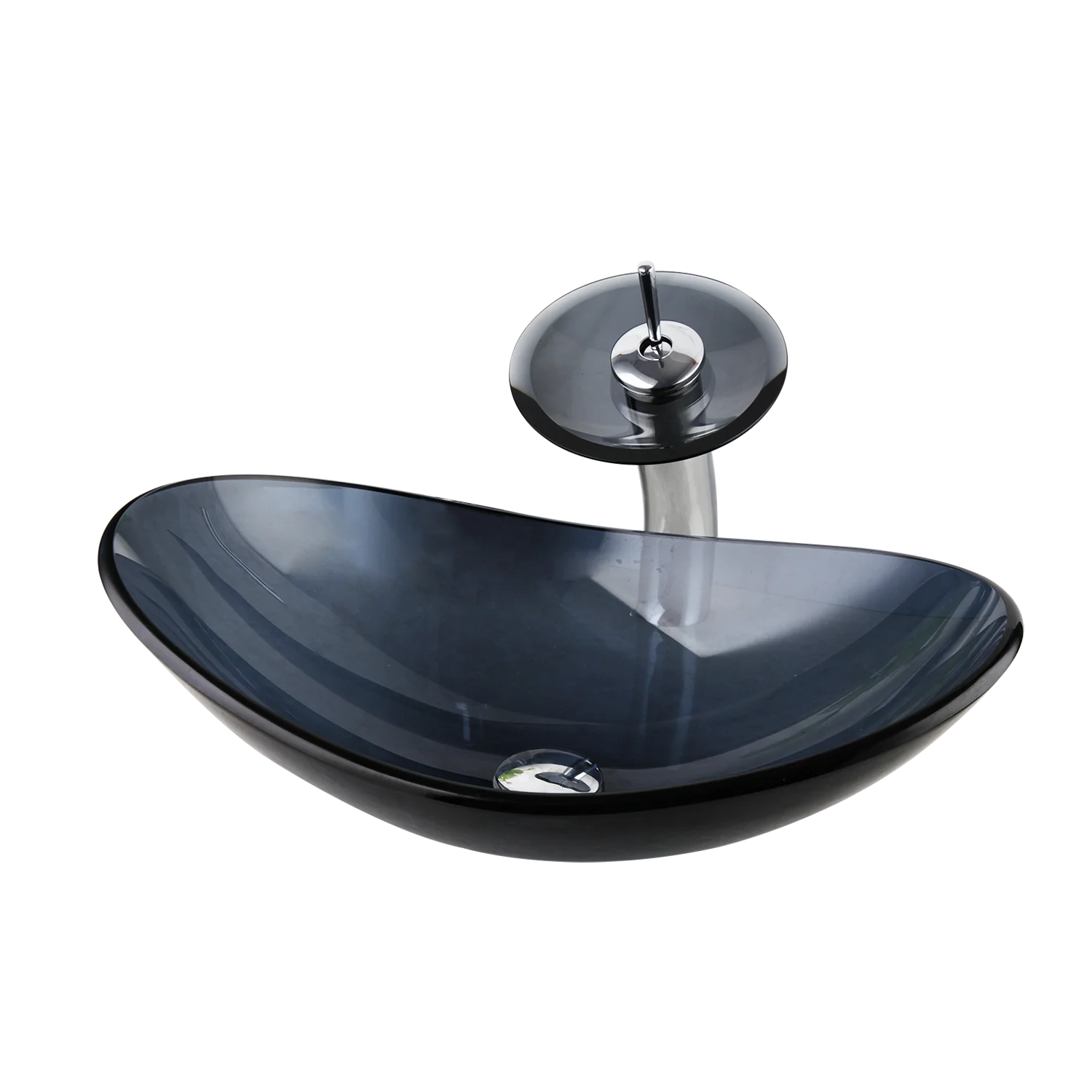Jieni Bathroom Tempered Glass Vessel Sink Bowl Vanity Basin Faucet