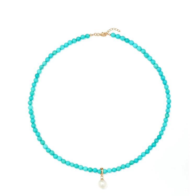 

2022 Spring fashion inspired gold chain bridal jewelry small blue craft african turquoise gem stone beads pearl choker necklace