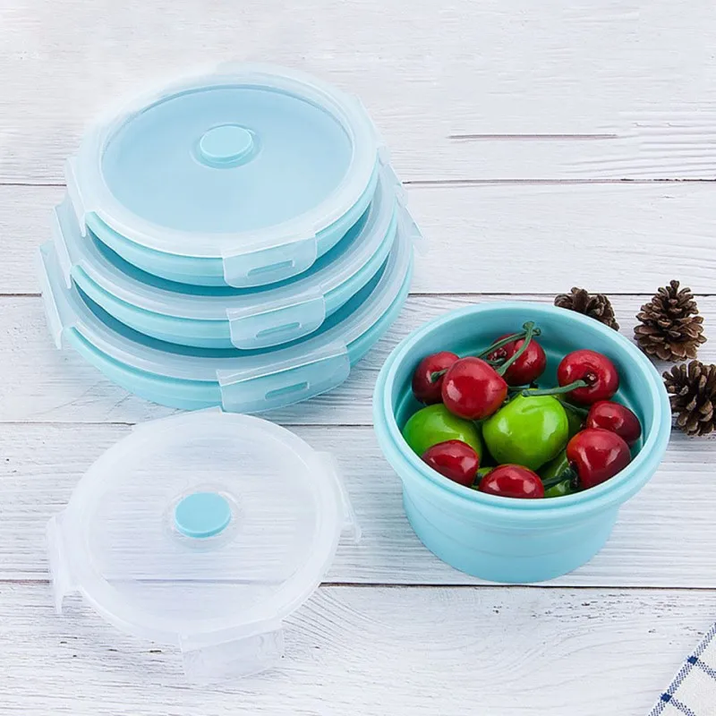 

Bpa Free Eco-friendly 350/500/800/1200ml Collapsible Silicone Food Container Multi-colour Lunch Box 4 Pieces, Blue, red, green, pink, grey blue