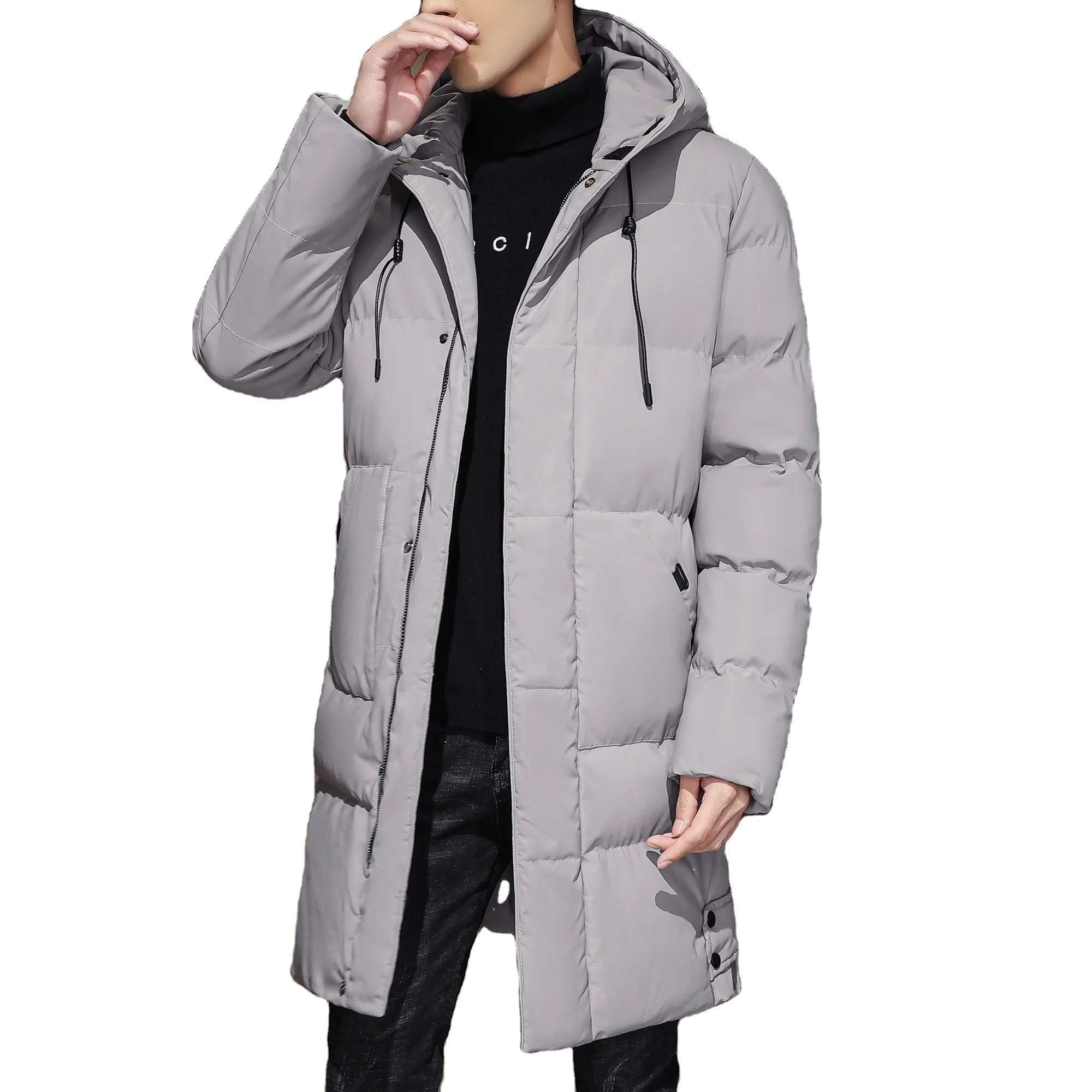 

Men Winter Hooded Coat Leisure Thicken Medium Long Section Cotton Clothing Fashion Padding Jacket, Gray or customized