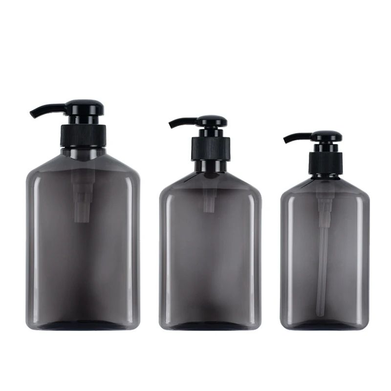 

High-end Gentleman Style 250ml 350ml Clear Grey Square Shape Lotion Bottle Shampoo Conditioner Bottle 500ml