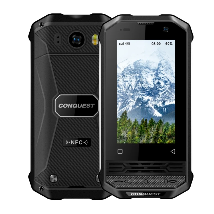 

3.0 inch CONQUEST F2 Walkie Talkie Rugged Phone 3GB+32GB IP68 Waterproof Android 8.1 Mini Screen NFC OTG Smart Mobile Phone