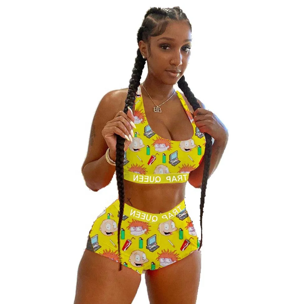 

Women's Sexy Two Piece Outfit Fashion Beach Swimsuit Bikinis Tankinis Crop Top Bra and Bodycon Shorts Tracksuit 2 Piece Set