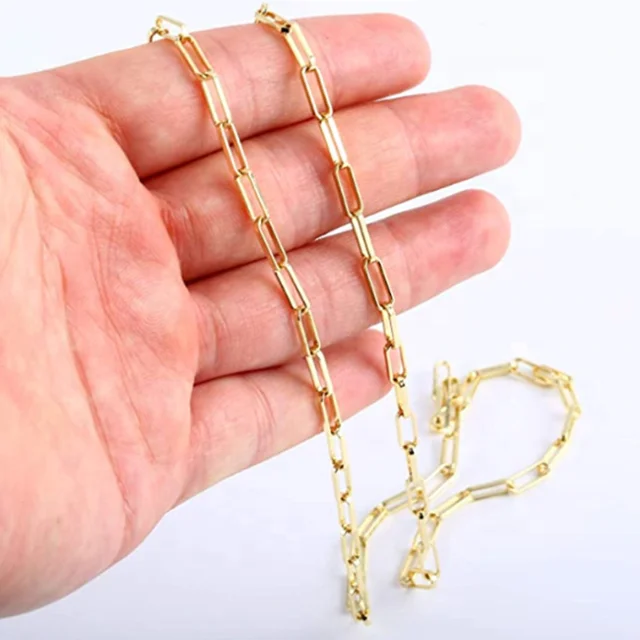 

2020 new arrival 14k jewelry gold vermeil large paperclip chain necklace