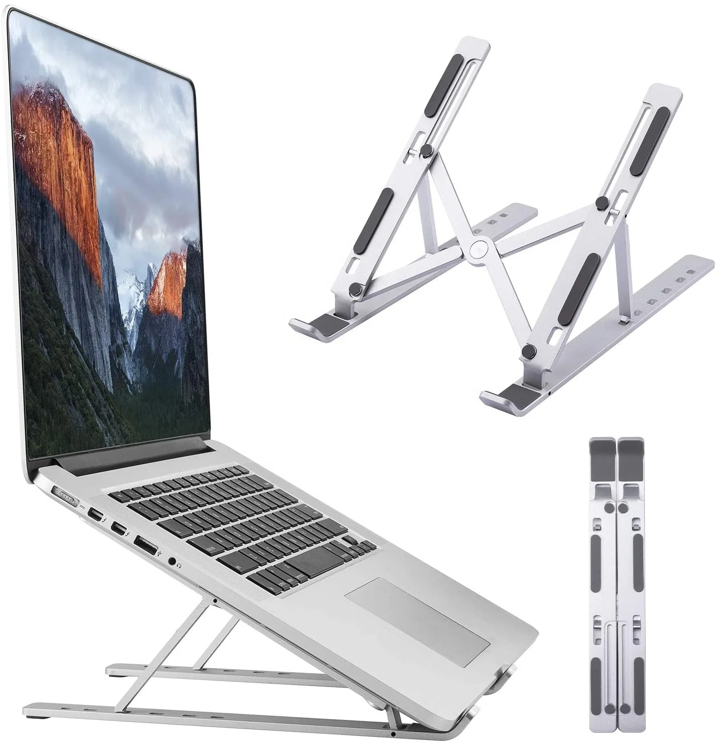 

Portable Adjustable Foldable Ergonomic Flexible Aluminum Laptop Stand Notebook Holder Riser Stand, Silver