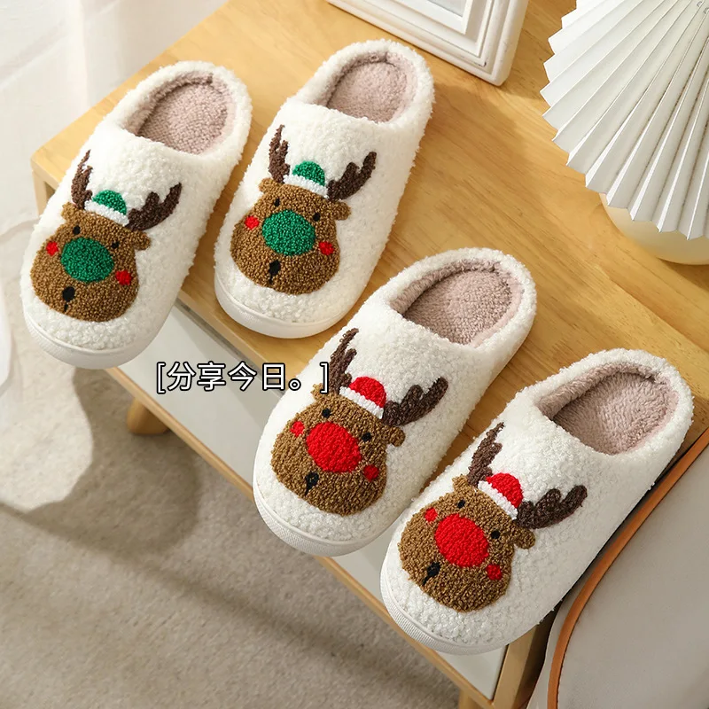 

Cute Cartoon Santa Deer Ginger Non Slip Home Slippers Woman Christmas Slippers