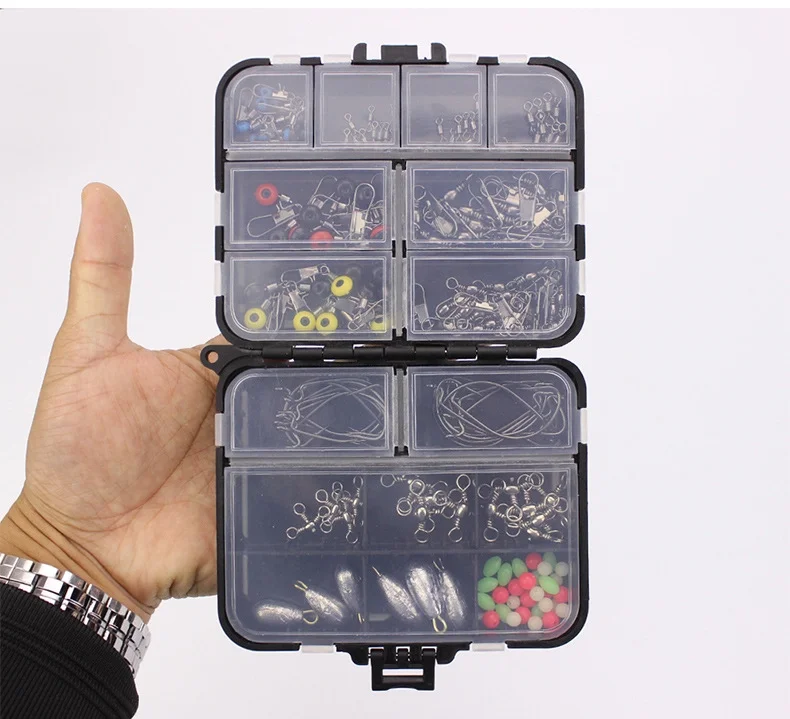 

177PCS Fishing Swivel Set Tackle Kit Box Metal Clips Beads Hooks Tubes Swivels Baiting Terminal Rigs Carp Fishing Tackle Box