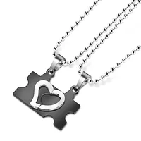 

Hip hop mens womens necklace set love puzzle pendant titanium steel couple necklace