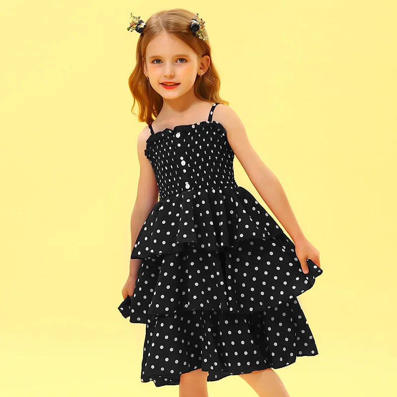 

Summer Girls Dress Casual Baby Girls Polka Dot Print Suspender Dress Cotton Sleeveless Dress
