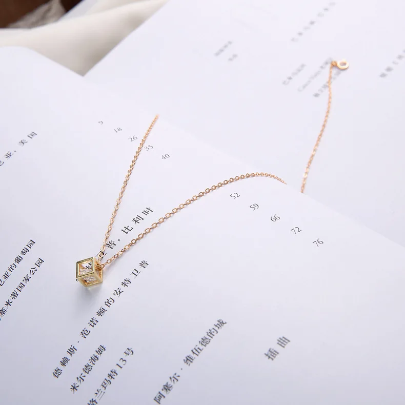 

Korean Simple Women Jewelry S925 Zircon Cube Choker Necklace 18K Gold Plated Cubic Zircon Cube Clavicle Pendant Necklace