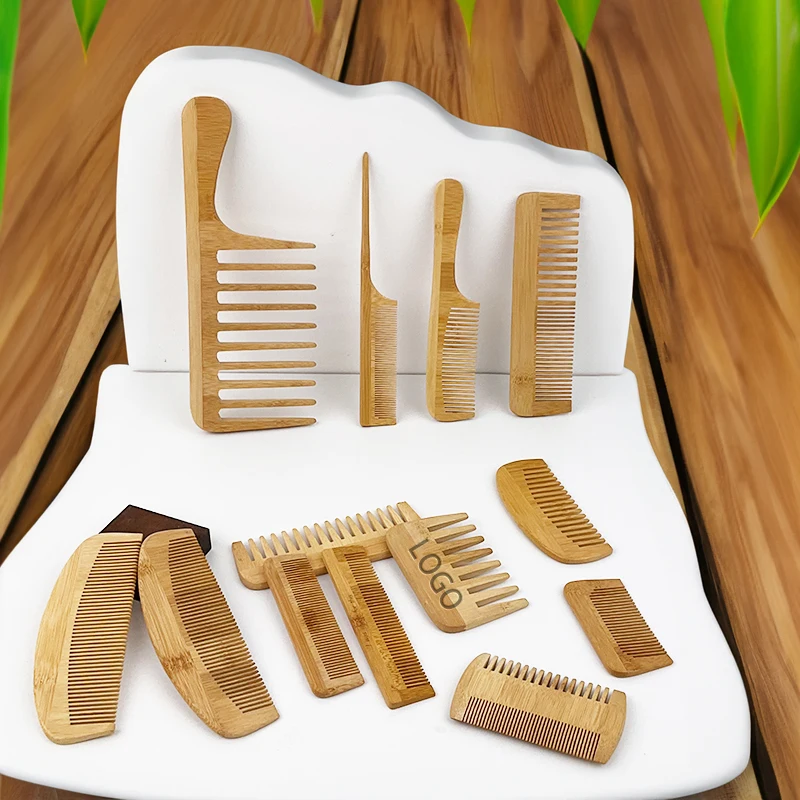 

2024 Wholesale Wide Tooth Natural Bamboo Wood Rat Tail Comb Fine Tooth Handmade Anti-Static Hair Detangling Comb For Styling
