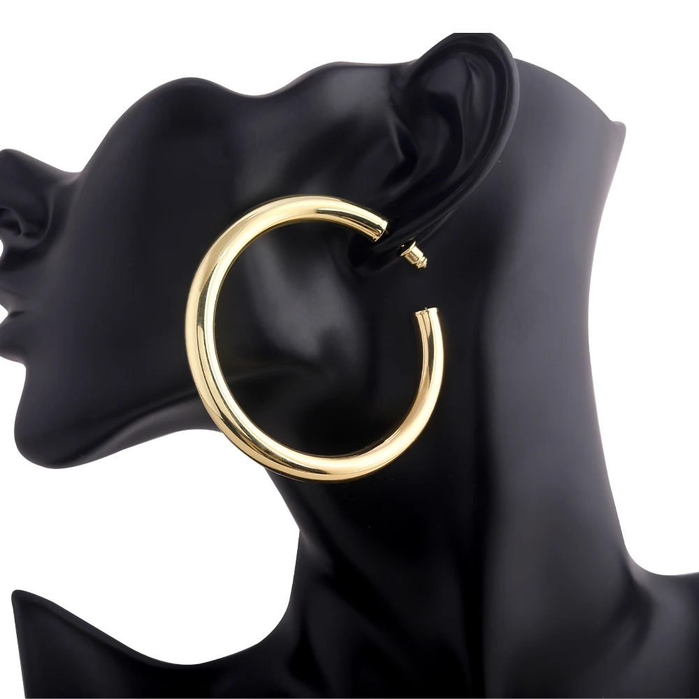 

40mm 50mm 60mm Gold Stainless Steel Simple Lightweight Moon Comfortable Popular Female Big Hoop Earrings, As picture