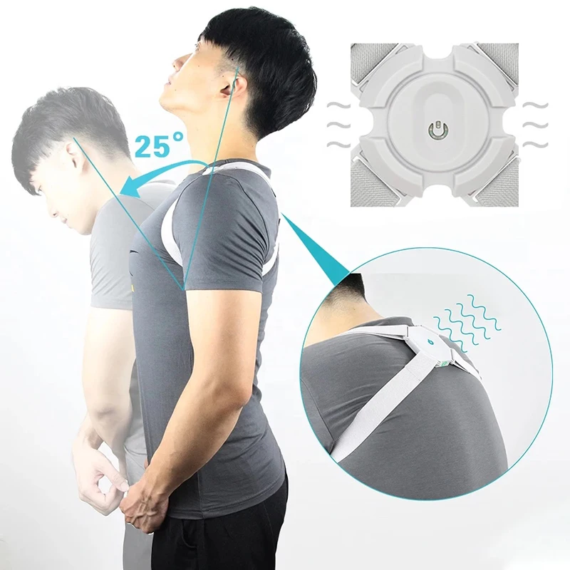 

Hot Sale Intelligent Upper Back Clavicle Brace Smart Sensor Vibration Adjustable Shoulder Straightener Posture Corrector, Gray pink