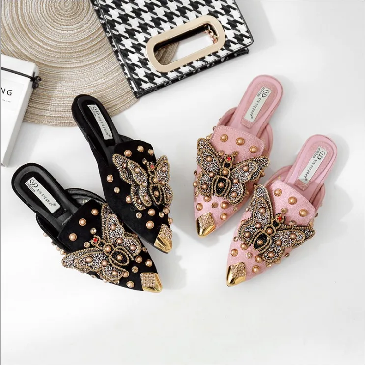 

Spiked Flat-soled Slippers Female Summer 2021 New Style Slippers Female Retro-style Slippers with Rough heels and Low Heels, As pictures