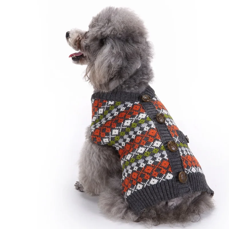 

Retro Luxury Designer Multicolored Plaid Warm Hand Knit Pet Clothes Dog Sweater, Picture shows