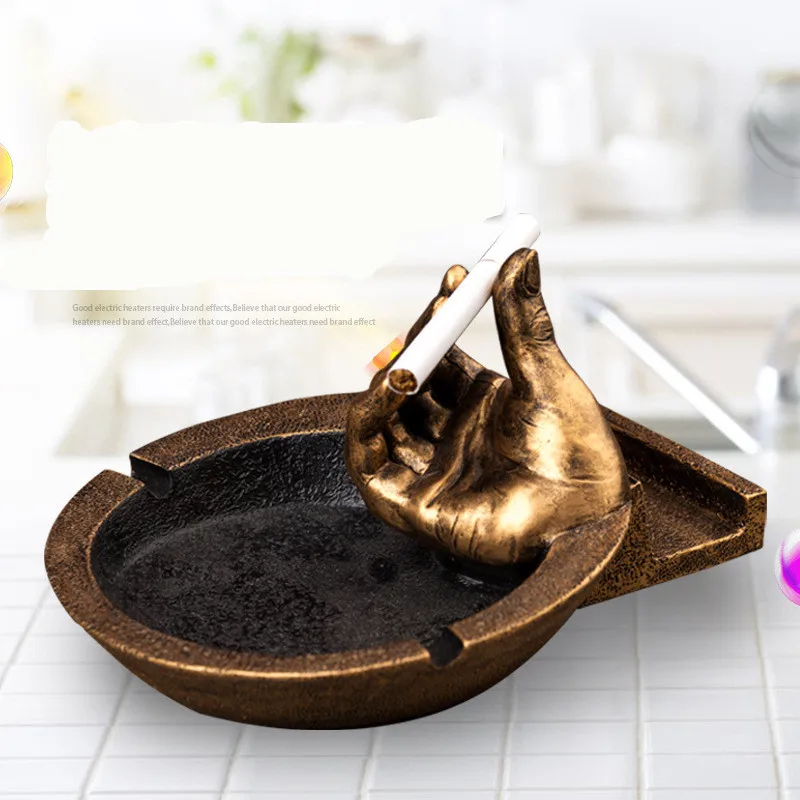 

Creative Retro Hand Shape Round Resin Ashtray Smoking Accessory Mobile Phone Holder Decorations Candlestick Holder, Picture