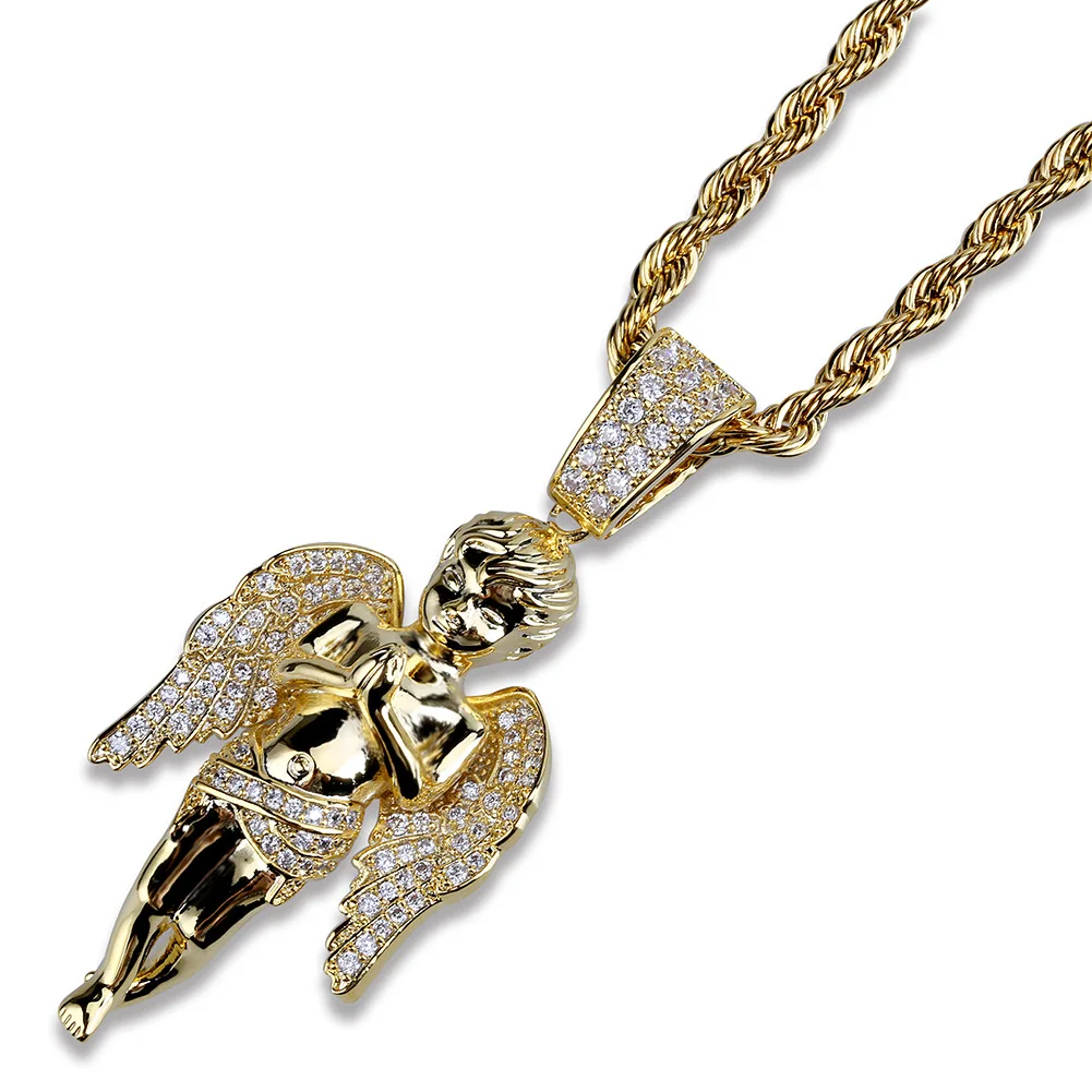 

Hip Hop Men Women Pendant Necklace Gold Color Plated Iced Out Micro Pave CZ Stones Angel Pendants Necklaces Lover's Gift