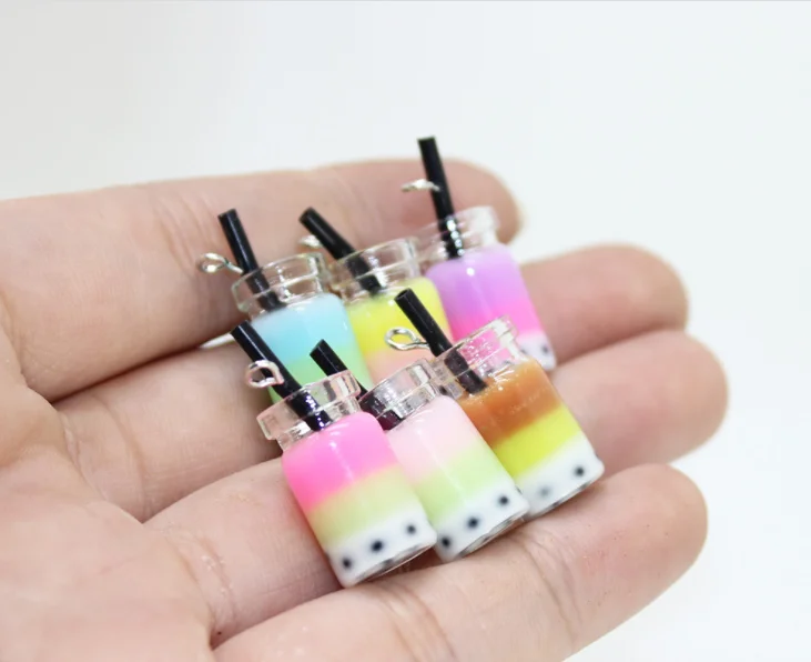 

kids mulcolored milk tea drink pendant charms new resin plastic imitation food drink pendant charms children jewelry accessories, As picture