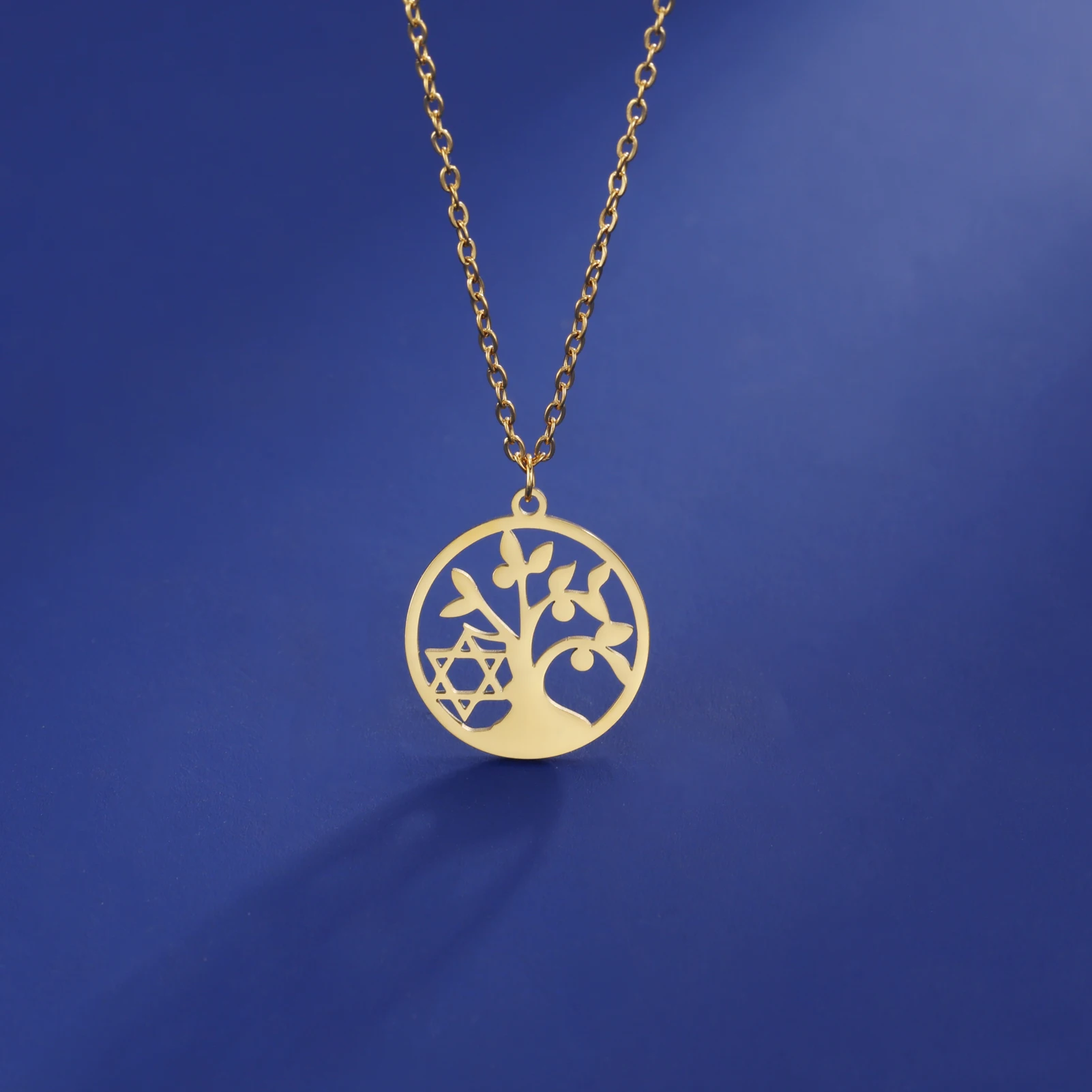 Myshape Necklace Star of David Hexagram Chain Tree Life Supernatural Talisman Gift for Woman Man Stainless Steel Jewelry