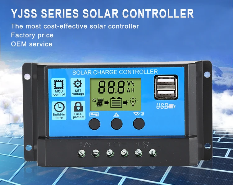 & Sonnenenergie Hybridregler 12V LCD PWM Solarladeregler Solarpanel Smart Wind 