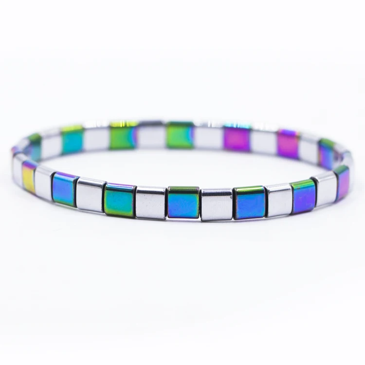 

Latest Amazon top Seller Latest Fashion Handmade Jewelry Two Holes Square TILA Beads Rainbow Tila Bracelet Friendship Bracelet, Multi-color