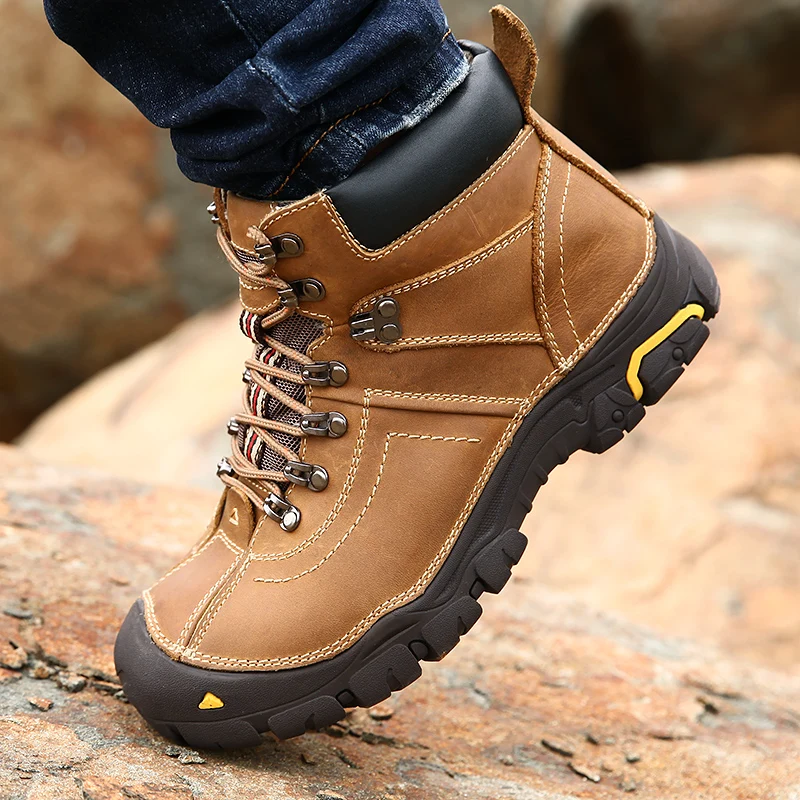 

Custom Mountain Sepatu Autumn Winter Velvet High Cut Outdoor Men's Sports Shoes Waterproof Hiking Shoes Boots For Men, Black