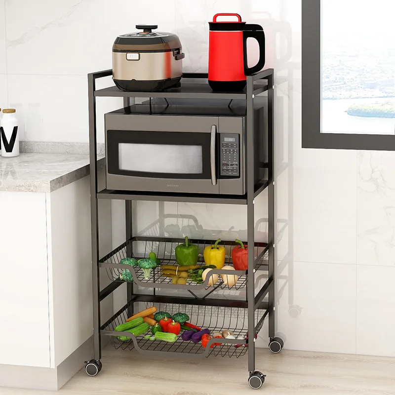

Kitchen Shelf Organizer Microwave Oven Stand Rack Vegetable Fruit Storage Holder, Black