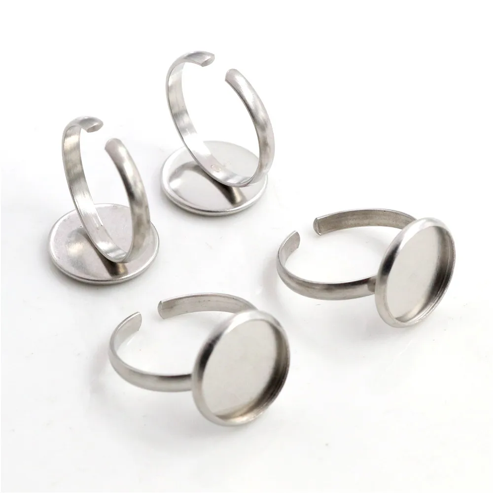 

10pcs/Lot 8mm 10mm 12mm No Fade Stainless Steel Adjustable Ring Settings Blank Base DIY Fit 8-12mm Glass Cabochons Bezel Trays