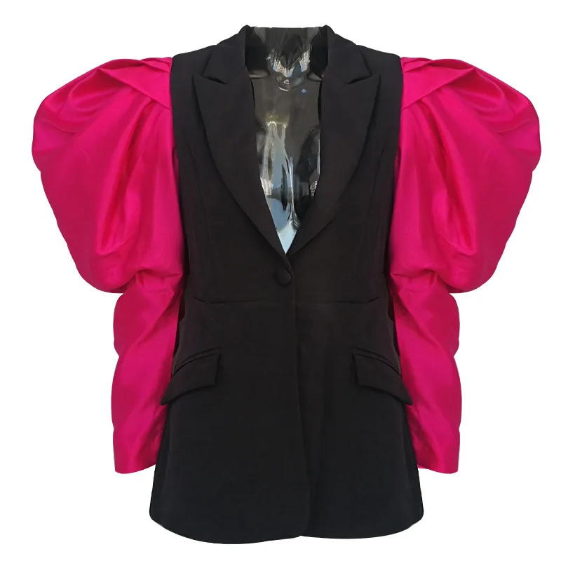 

Newest 2019 fancy Women's double breasted bubble long sleeve blazer suit