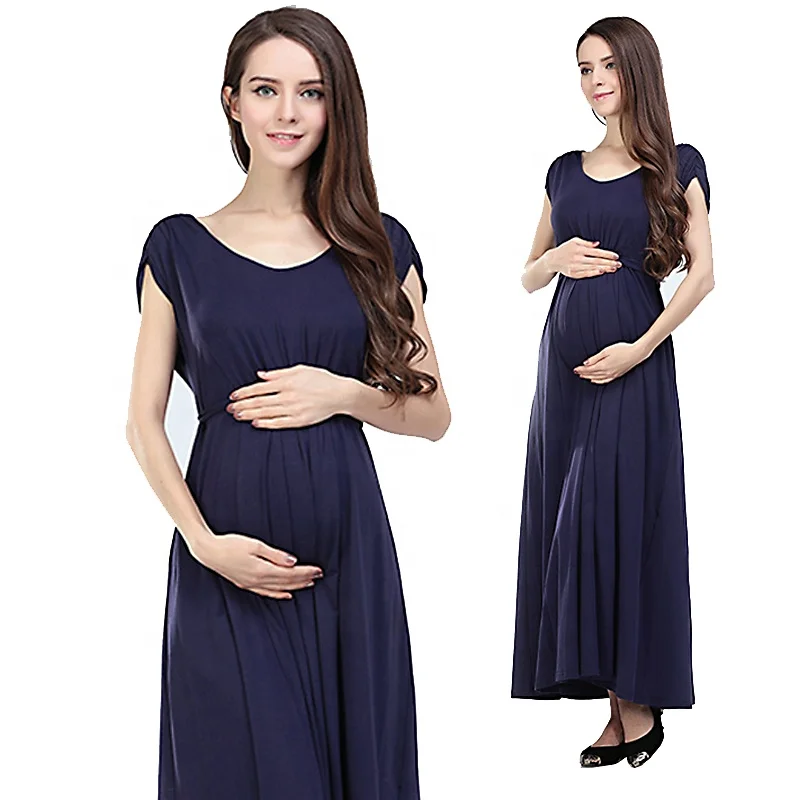 Wholesale Summer Women Maternity Maxi Dress Breastfeeding Clothes Pregnant Party Dress Soft Stretch Maternity Wear