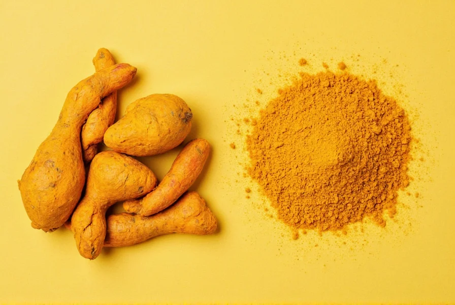 Turmeric root and powder showing natural spice versus concentrated supplement forms