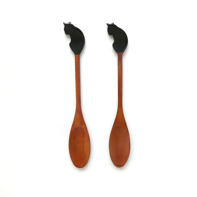 

New product creative cartoon cat Japanese style handmade wooden spoon tableware, Solid color
