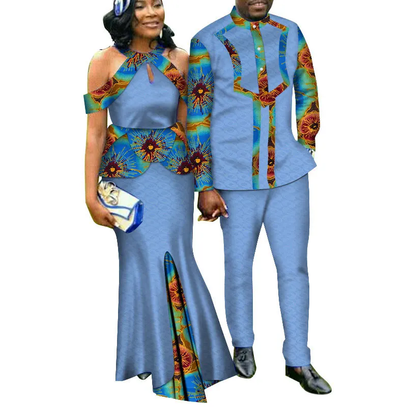 

Top Selling Wholesale African Printed Wax Cotton Men Shirt Women Dress Wedding Party Africa Clothes for Couples, Picture