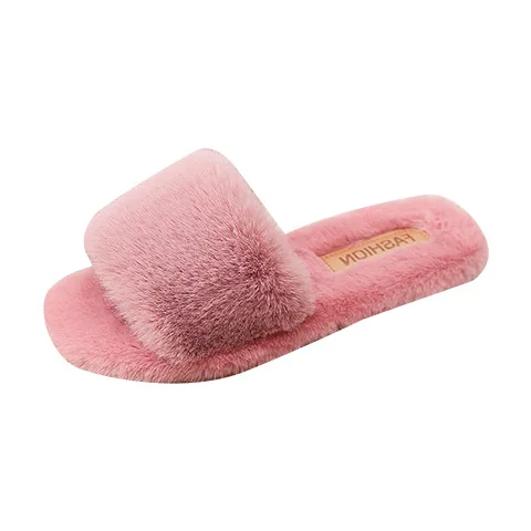 

Factory Sale Fashion Ladies Home Slippers Candy Color Flat Fish Mouth Open Toe Plush Women Winter Slippers