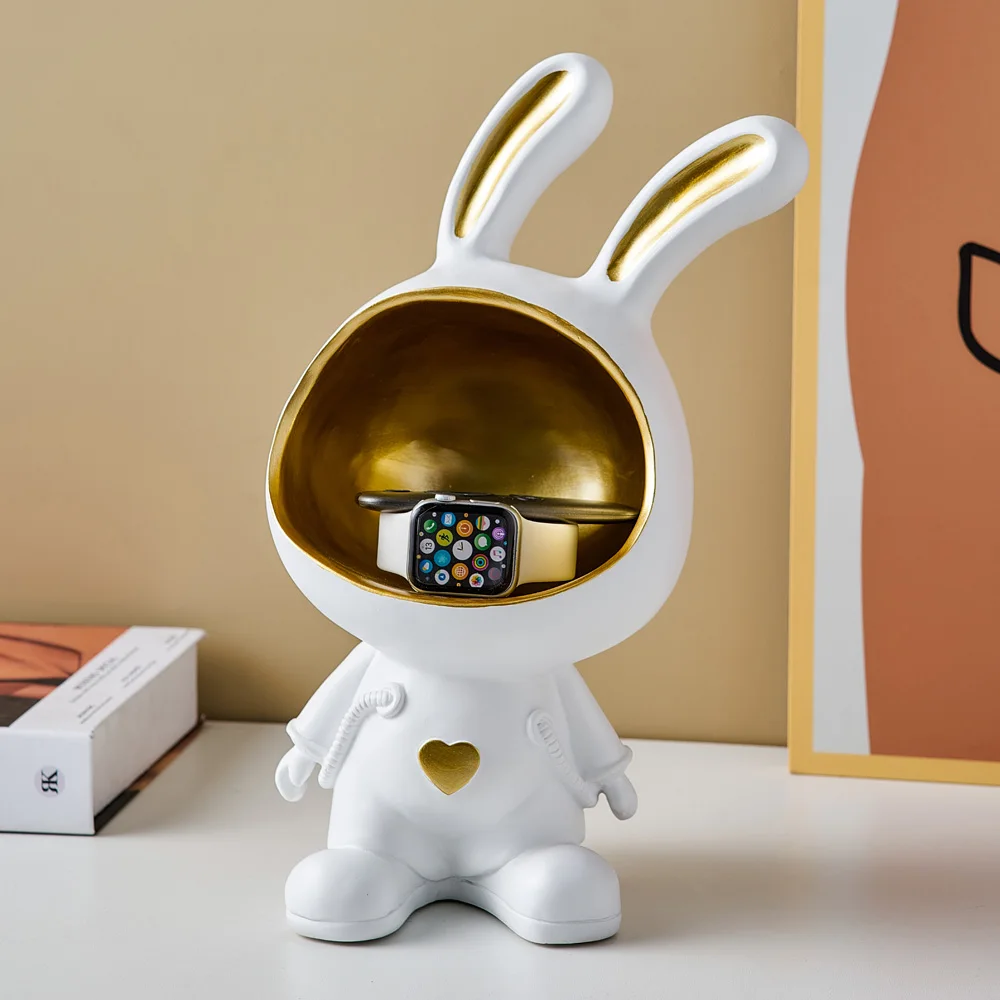 

Home decoration craft resin accessories storage rabbit astronaut big mouth storage