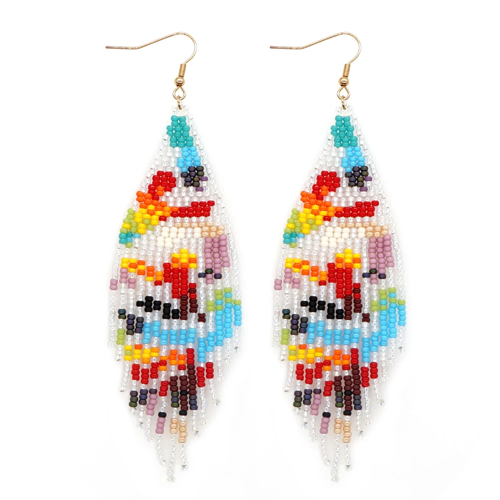 

Go2Boho Bohemian Colorful Beachwear Piebald Hook Earring Beaded Miyuki Beads Tassel Long Boho Fashion Jewelry Earrings For Women