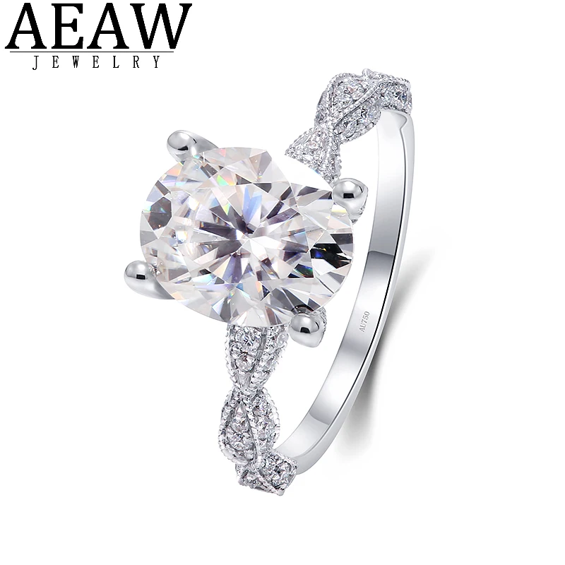 

AEAW D Color VVS1 Oval Brilliant Cut 4.0carat 8x10mm Moissanite Halo Engagement Ring Solid 14K White Gold Fine Ring for Women