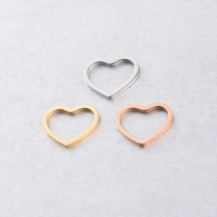 

13x15mm Gold Silver Women DIY Jewelry Pendant Making Hollow Stainless Steel Heart Shaped Charm Accessories, Gold,silver,rose gold