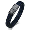 Blue Braided Leather Medical Symbol Caduceus with Magnetic Clasp Cuff Wrist Bracelet