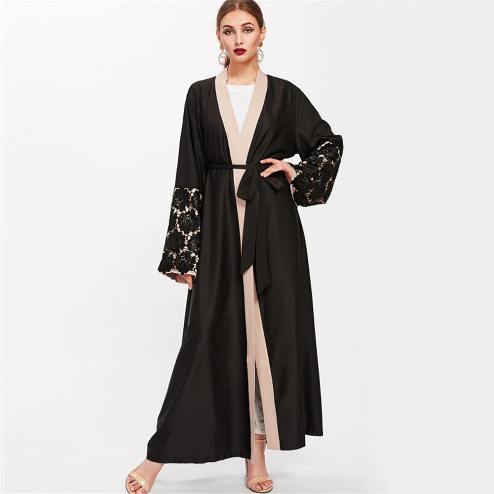 

Wholesale elegant washable india & pakistan islamic clothing maxi abaya kimono muslim dress for women, Black