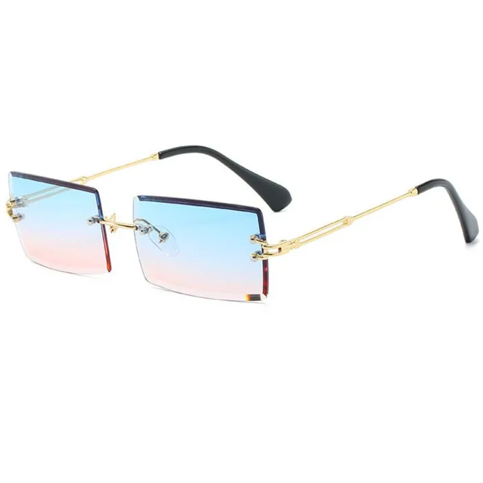 

2021 New style Fashion Small square Rectangle Frameless glasses Hot Sale Women Men Rimless Metal Sunglasses