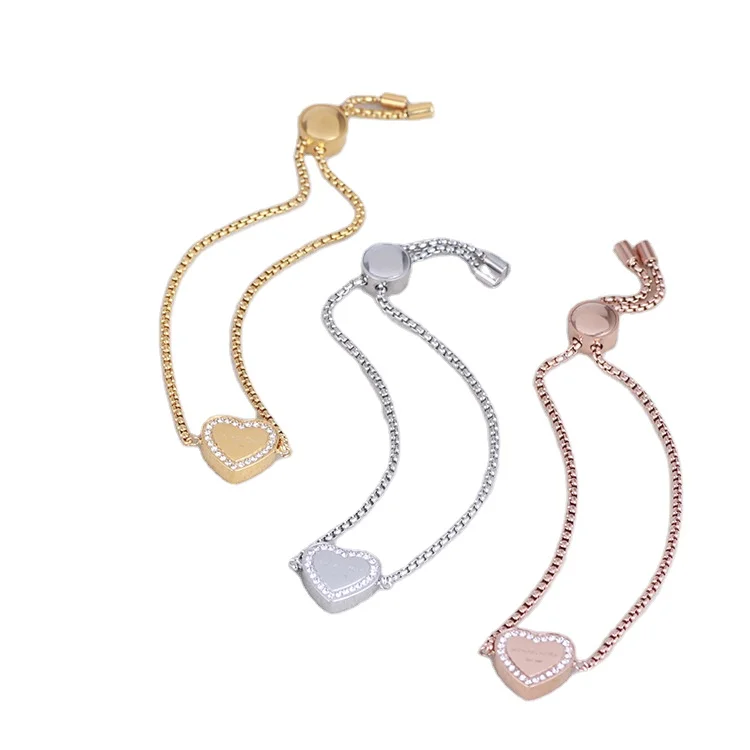 

Simple 18K Gold Plated 925 Silver Link Chain Heart Bracelets Sterling Silver Glossy Heart Bracelet For Valentine's Gift