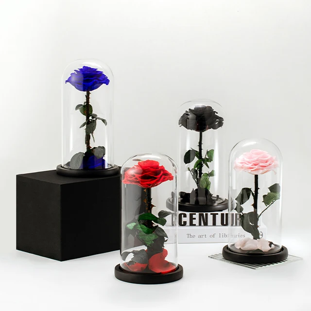 

Customized Flower Boxes Real Rose Preserved Roses Red Flower Eternal Flower In Glass Dome Valentine's Day Present Mother's Day