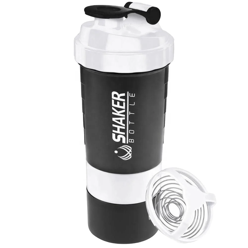 

bpa free Protein Shaker Bottle Shakers Cup with pill box spider shaker bottle with storage with compartment, Customized color acceptable