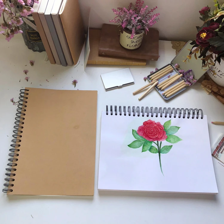 A4 Best Wholesale Blank Brown Drawing Sketchbook With 160 Pages Kraft Paper for drawing and watercolor sketchbook ,custom logo